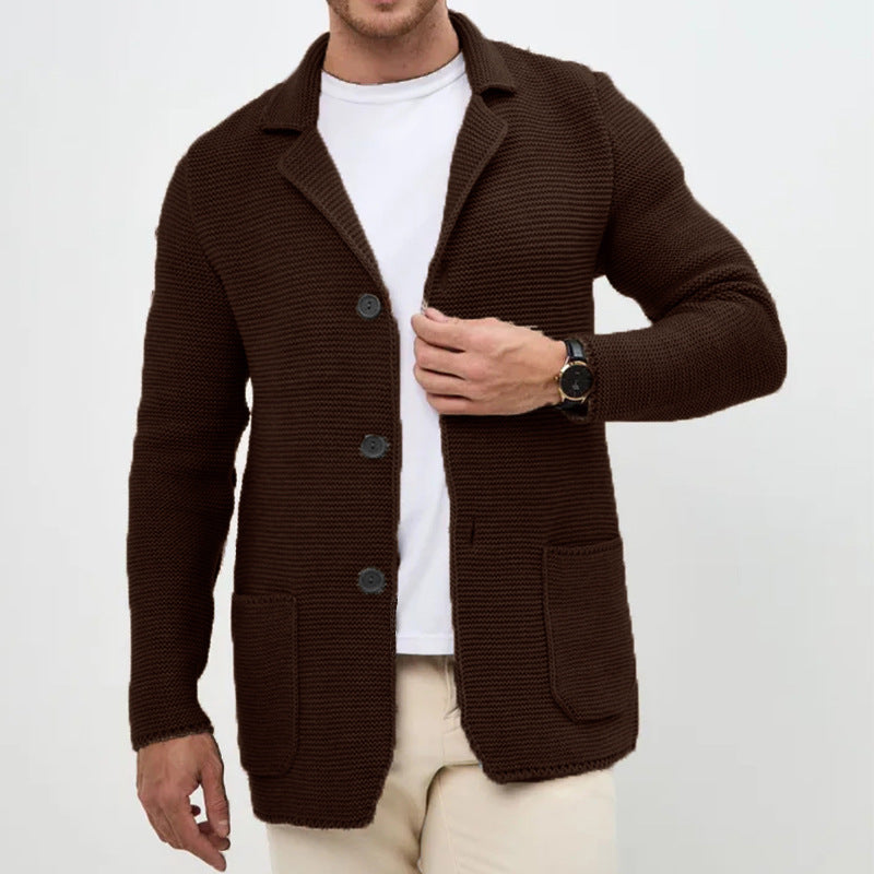 Herren grobgestrickter Strickcardigan mit Schalkragen und aufgesetzten Taschen Shop Nory