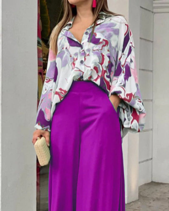 Damen Oversize Hemdbluse mit abstraktem Aquarellprint und überschnittener Schulter Shop Nory