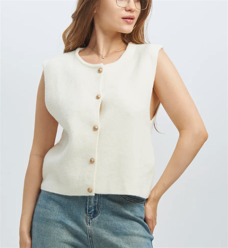 Damen Strickweste elegant mit Knopfverschluss