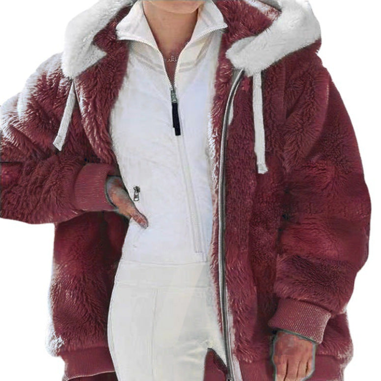 Damen nan kuschelige Kapuzen-Teddyjacke mit wattiertem Innenfutter und Rippbündchen Shop Nory