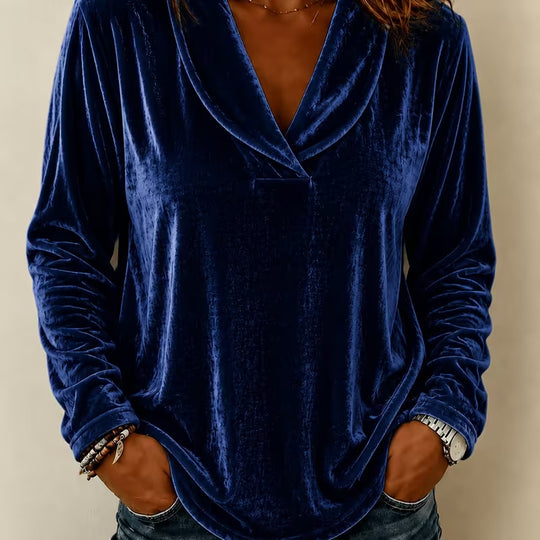 Damen Samt-Longsleeve mit Schalkragen und V-Ausschnitt Shop Nory
