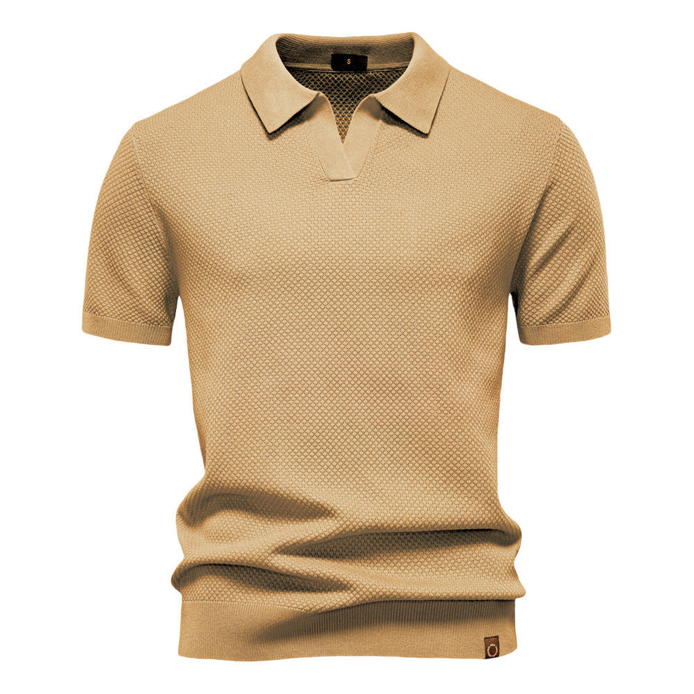 Herren nan strukturiertes Feinstrickpoloshirt mit offenem Reverskragen