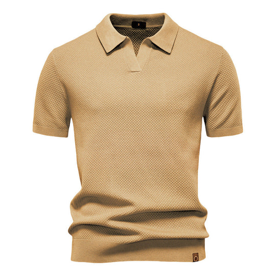 Herren nan strukturiertes Feinstrickpoloshirt mit offenem Reverskragen