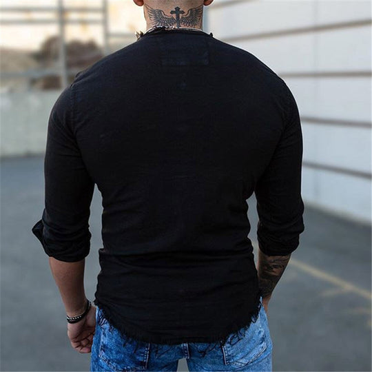 Herren Schmal geschnittenes Henleyshirt mit Brusttaschen und halber Knopfleiste Shop Nory