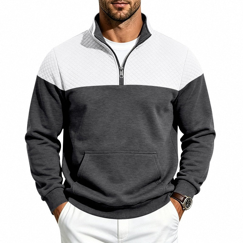 Herren Stehkragen-Sweatshirt mit Halbzip, gesteppter Schulterpasse und Kängurutasche Shop Nory