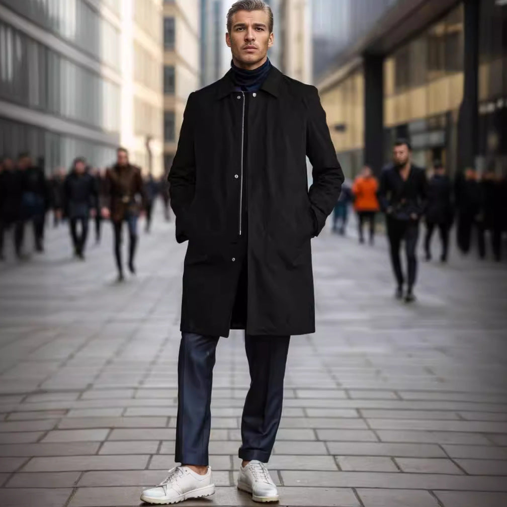 Herren Mid-Length Einreihiger Mantel mit verdeckter Knopfleiste und taillierter Silhouette Shop Nory