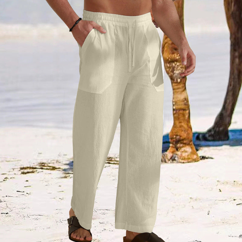 Herren Bequeme Leinenfreizeithose mit elastischem Bund und praktischen Seitentaschen