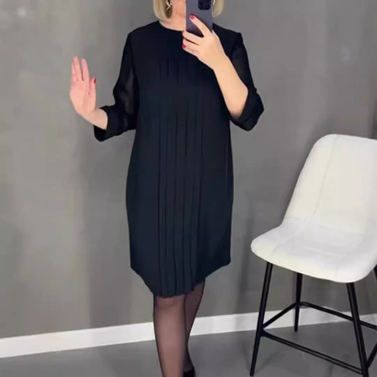 Damen Plissee Abendkleid mit transparenten Ärmeln und elegantem Schnitt