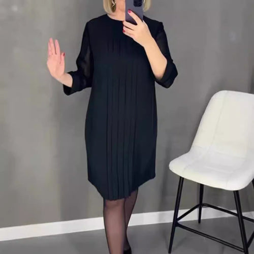 Damen Plissee Abendkleid mit transparenten Ärmeln und elegantem Schnitt