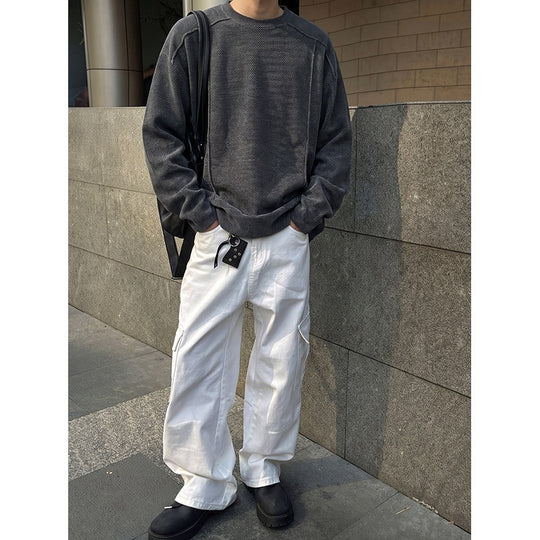 Herren Oversize Waffelstrick-Pullover mit Rundhalsausschnitt Shop Nory