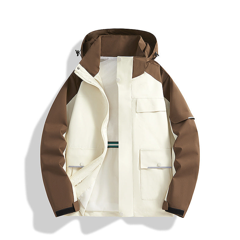 Herren dreilagige Trekkingjacke mit verschweißten Nähten, Kapuze und Multifunktionstaschen Shop Nory