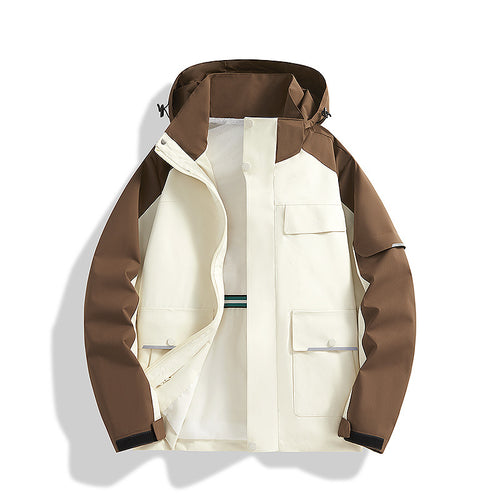 Herren dreilagige Trekkingjacke mit verschweißten Nähten, Kapuze und Multifunktionstaschen Shop Nory