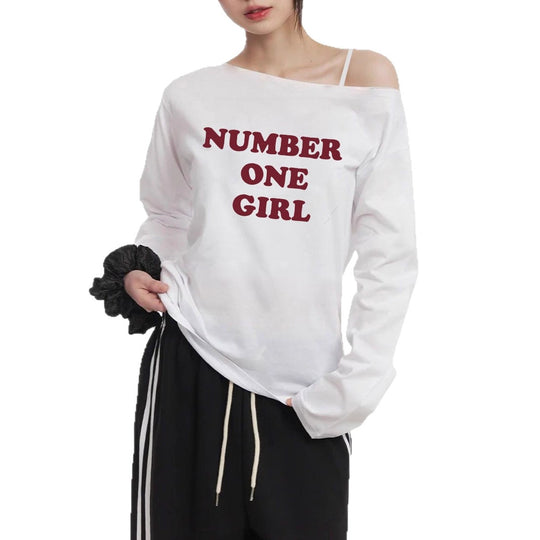 Damen nan asymmetrisches Off-Shoulder Longsleeve mit Statement-Print und lockerem Oversize-Schnitt Shop Nory