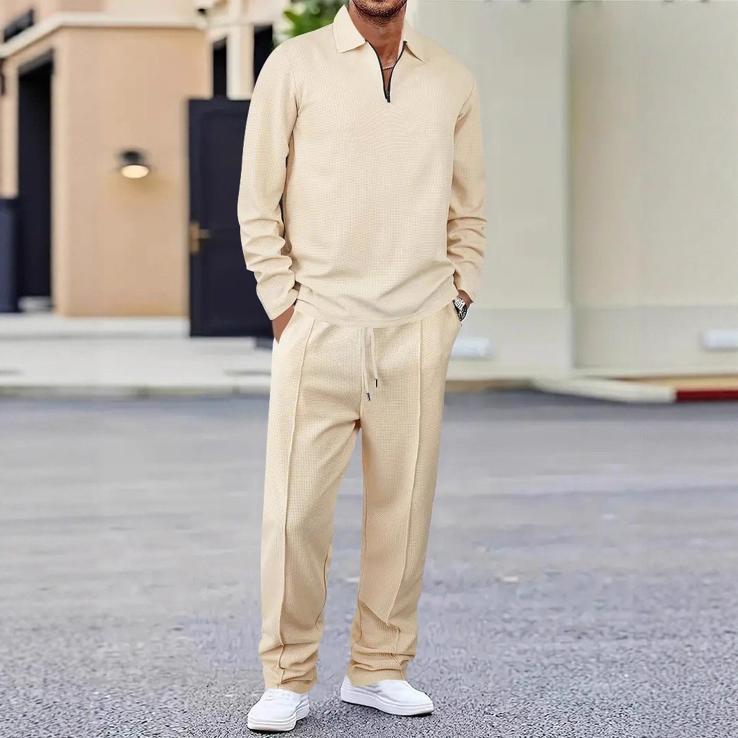 Herren Sportliches Relaxed-Fit Freizeitset mit Stehkragen