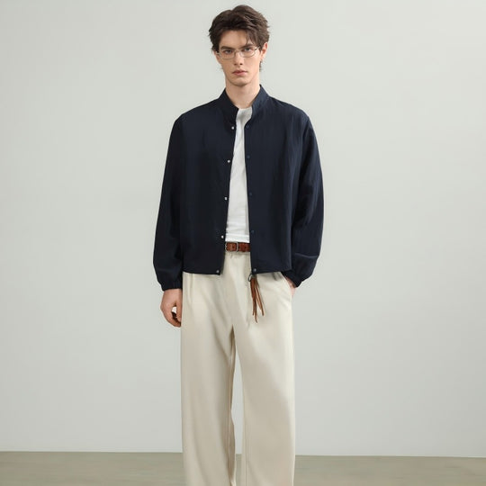 Herren Leichte Oversize Hemdjacke mit Stehkragen und Druckknopfverschluss Shop Nory