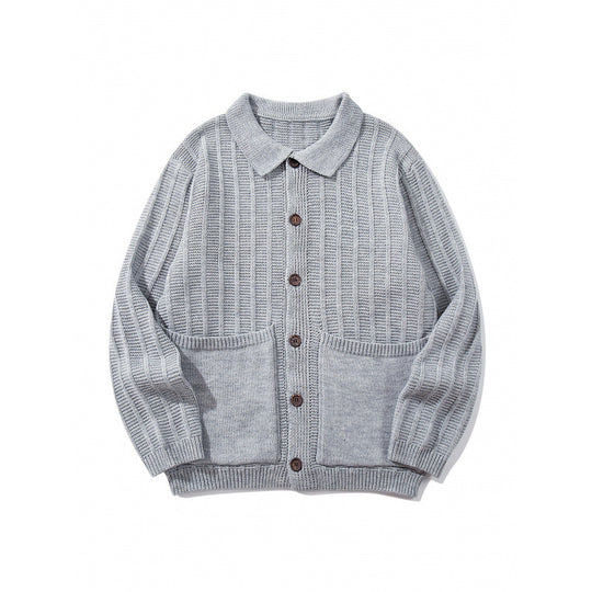 Unisex Grobgestrickte Hemdjacke mit Kentkragen, Knopfleiste und aufgesetzten Taschen Shop Nory