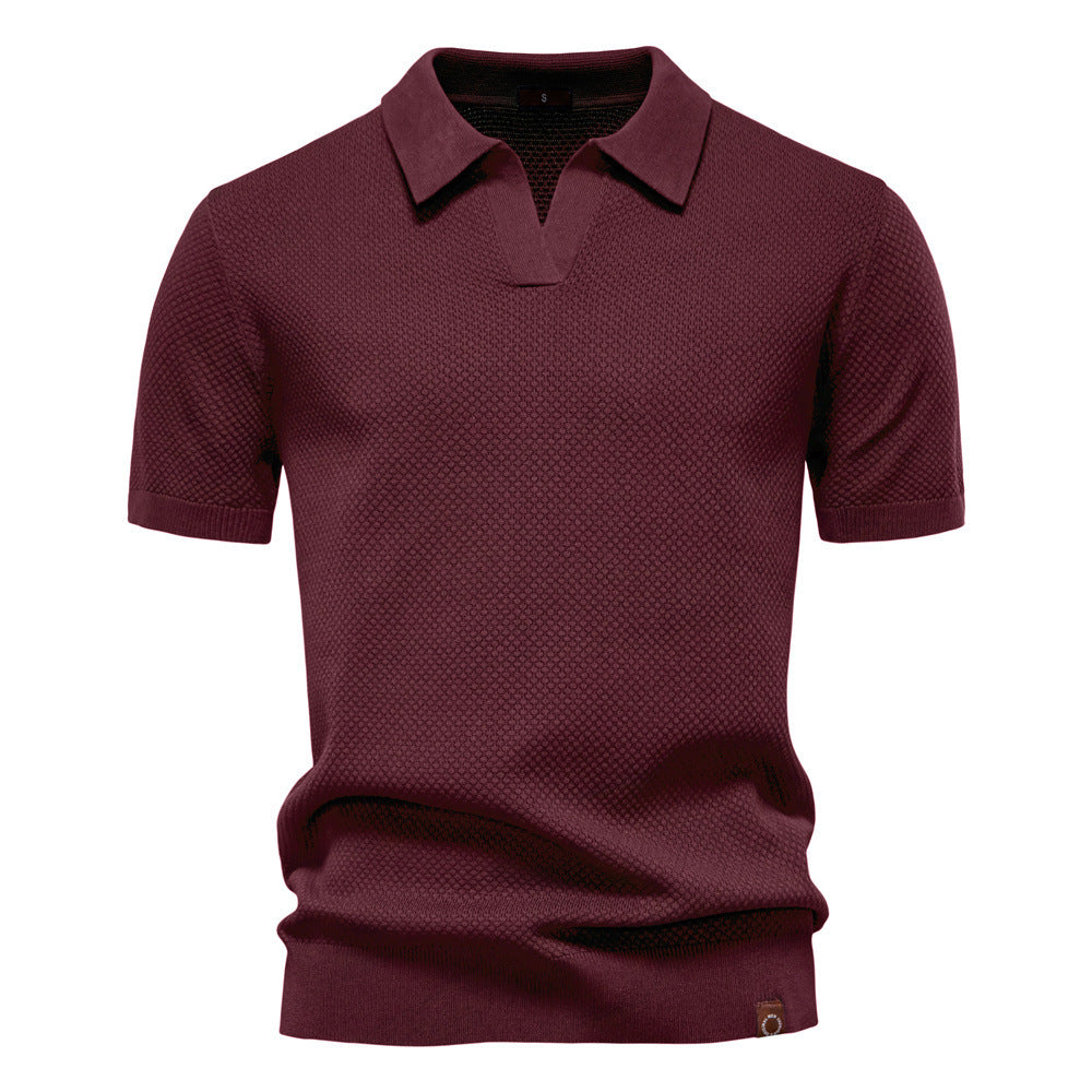 Herren nan strukturiertes Feinstrickpoloshirt mit offenem Reverskragen