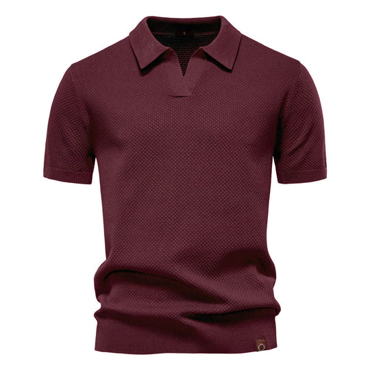 Herren nan strukturiertes Feinstrickpoloshirt mit offenem Reverskragen