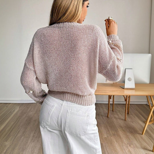 Damen Grobstrick-Pullover mit Paillettenstreifen, Oversize-Schnitt & Rundhalsausschnitt Shop Nory