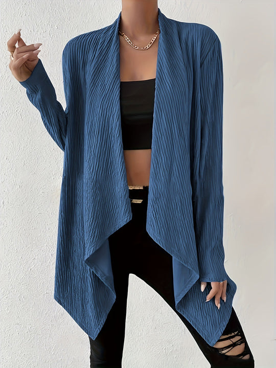 Damen Offener Crinkle-Cardigan mit Wasserfall-Saum und Longline-Silhouette Shop Nory