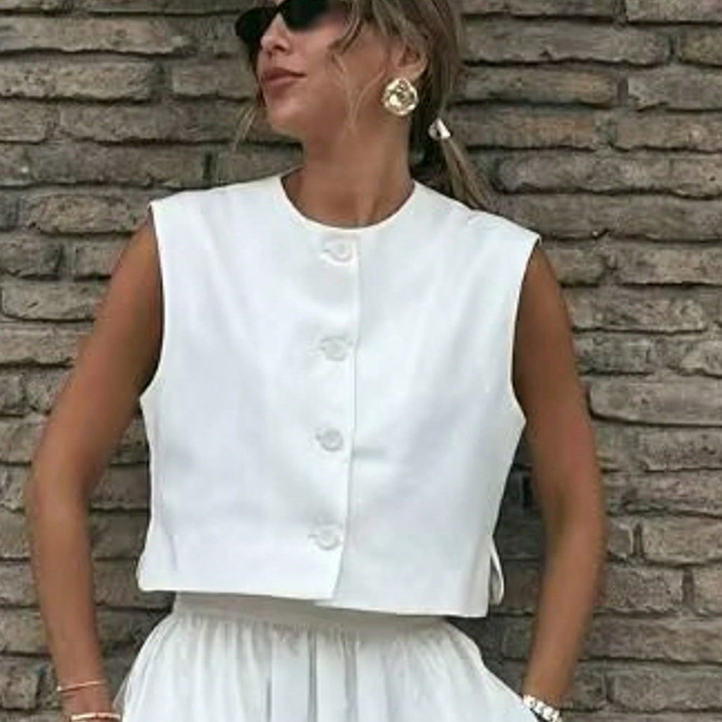 Damen elegante ärmellose Weste mit Knopfdetails Shopnory