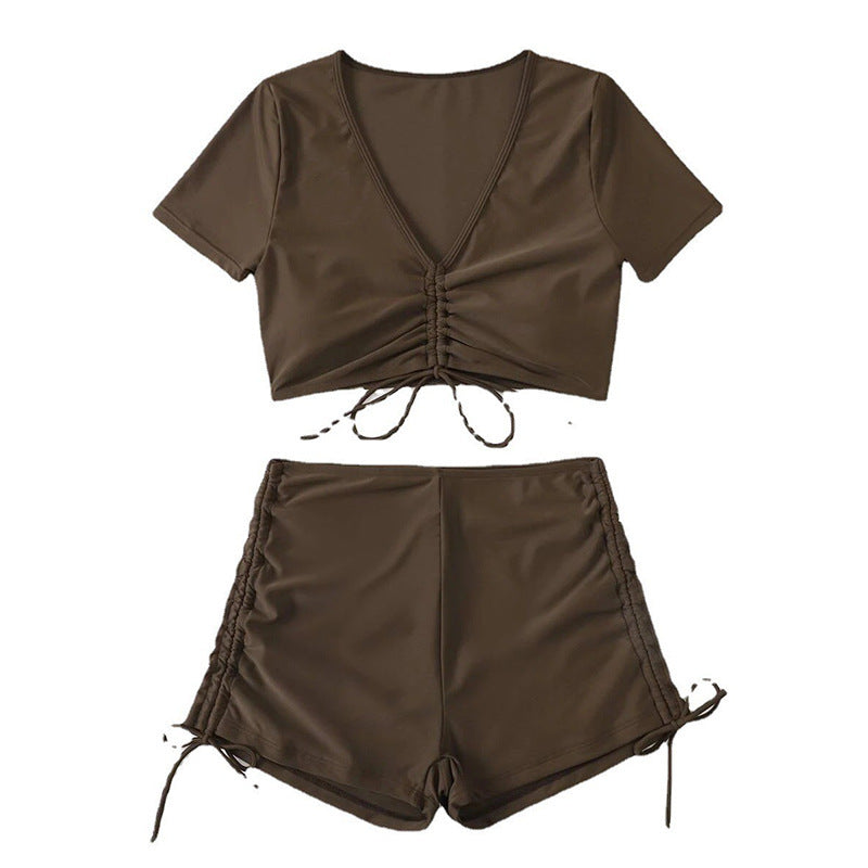 Damen Crop-Top Bikini-Set mit verstellbaren Rüschen