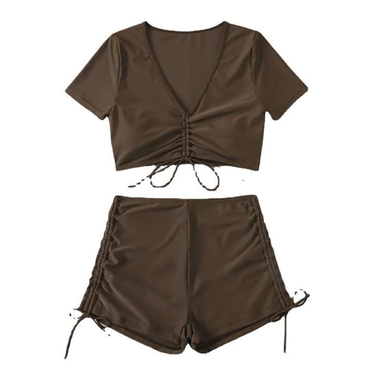 Damen Crop-Top Bikini-Set mit verstellbaren Rüschen