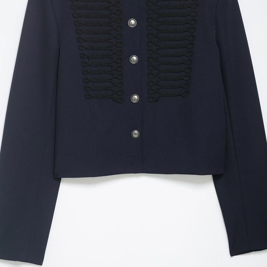 Damen Kurzer Militärinspirierter Wollmix-Blazer mit Stehkragen und Zierkordel-Detail Shop Nory