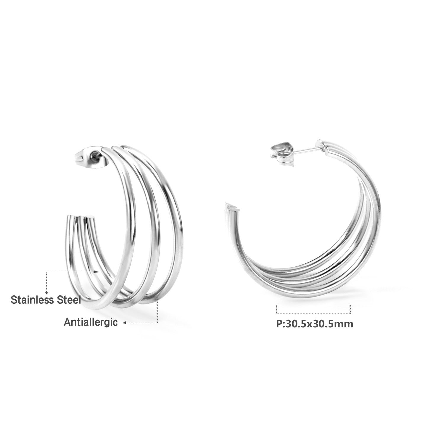 Damen Hängende Creolen mit strukturiertem Wellenmuster aus Edelstahl und hochwertiger Goldbeschichtung Shop Nory