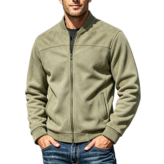 Herren Veloursleder-Optik Bomberjacke mit Reißverschluss und Rippbündchen Shop Nory