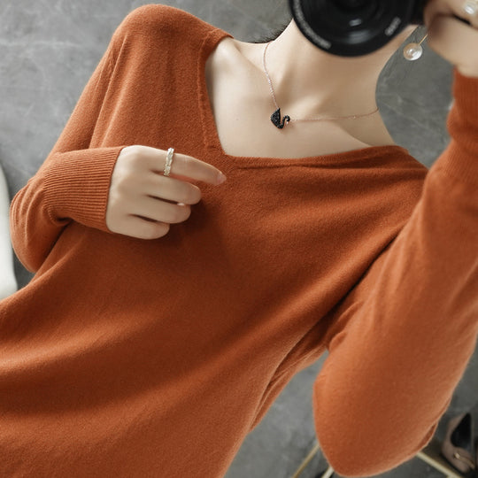 Damen leichter V-Ausschnitt Kaschmir-Look Feinstrickpullover Shop Nory