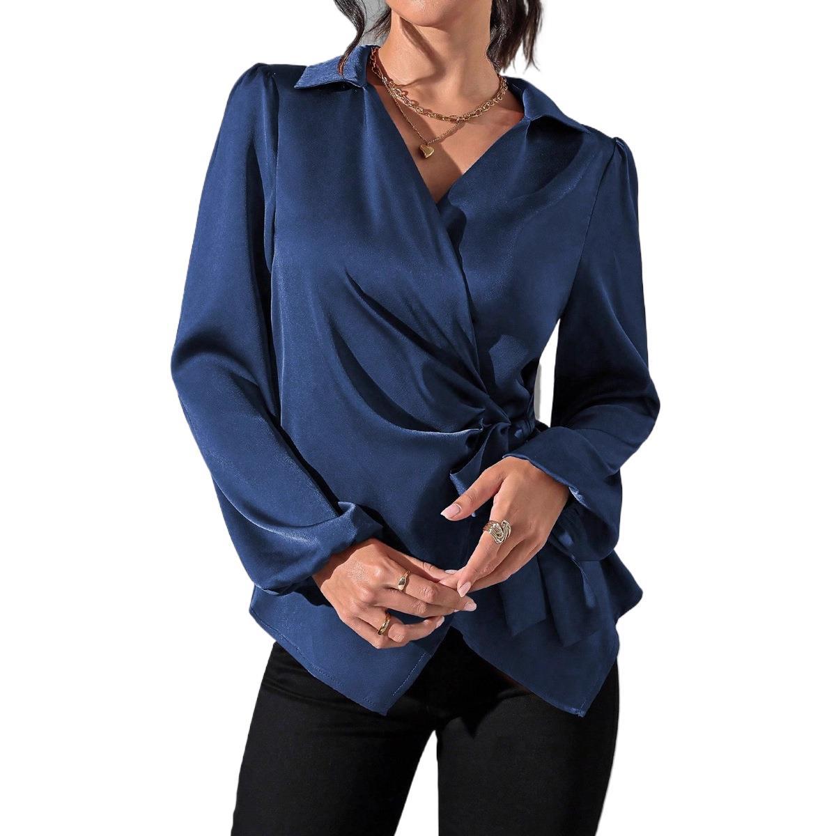 Damen Wickelbluse mit elegantem Taillengürtel und Puffärmeln