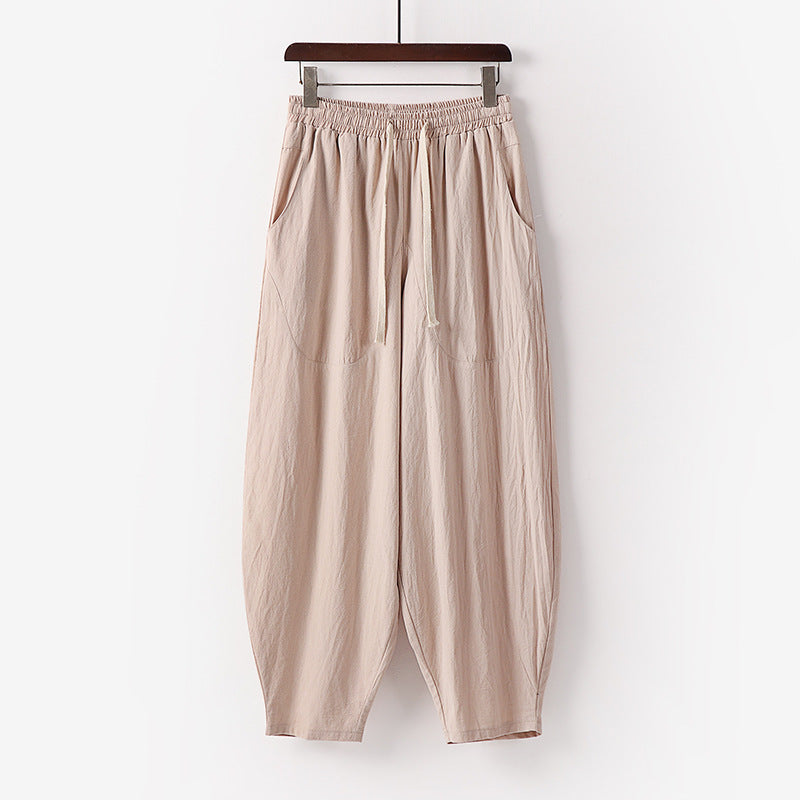 Damen Weiche Leinen-Haremshose mit Gummibund und Kordelzug Shop Nory