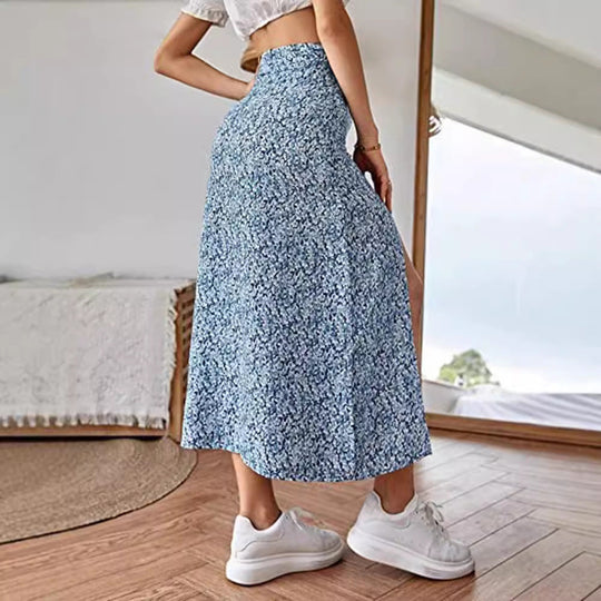Damen Maxirock mit floralem Print und seitlichem Schlitz