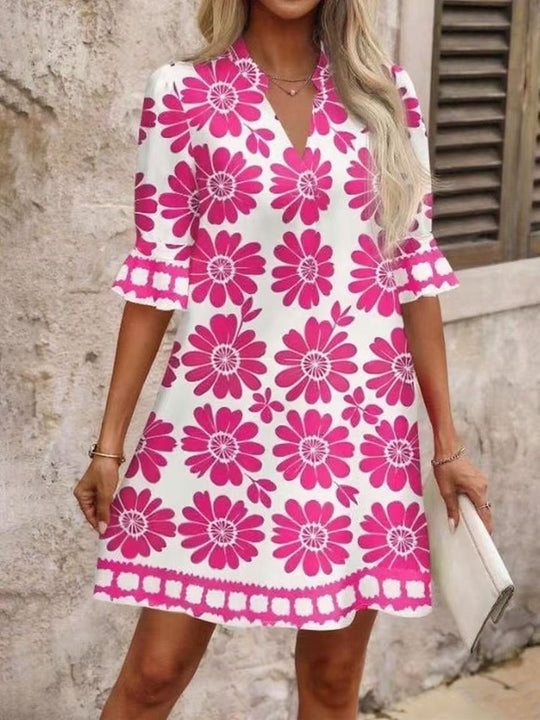Damen Leichtes Sommer Tunika Kleid mit V Ausschnitt und Volantärmeln Shop Nory