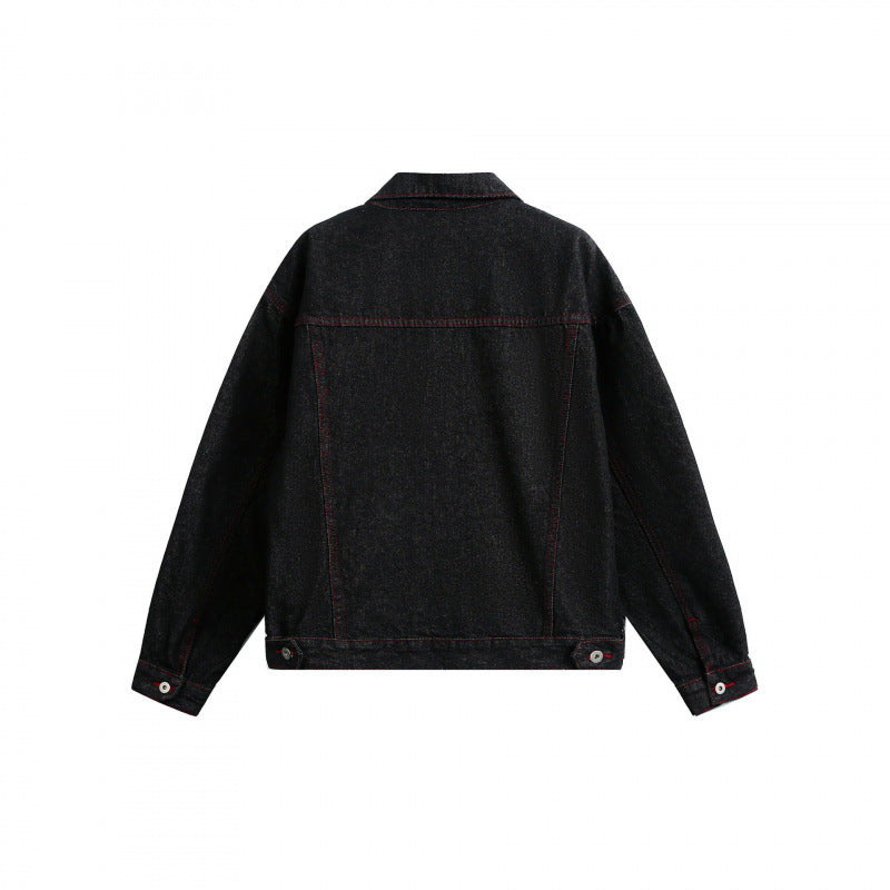 Unisex Boxy-Denimjacke mit kontrastierenden Ziernähten und Pattentaschen Shop Nory