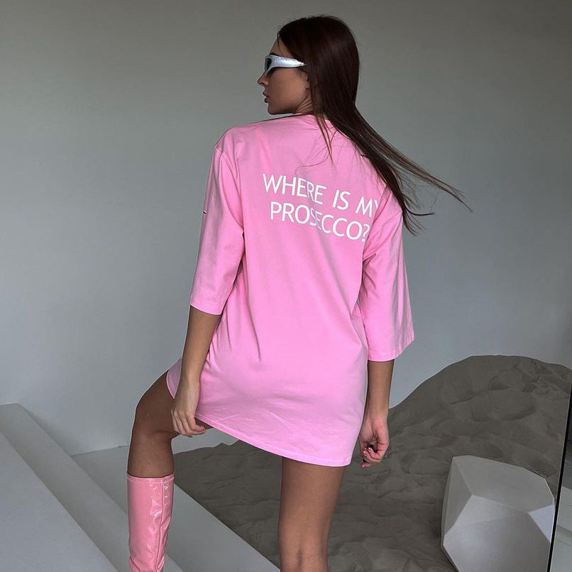 Damen oversized Longshirt mit Statement-Print, dreiviertelärmeln und lockerer Tunika-Silhouette Shop Nory