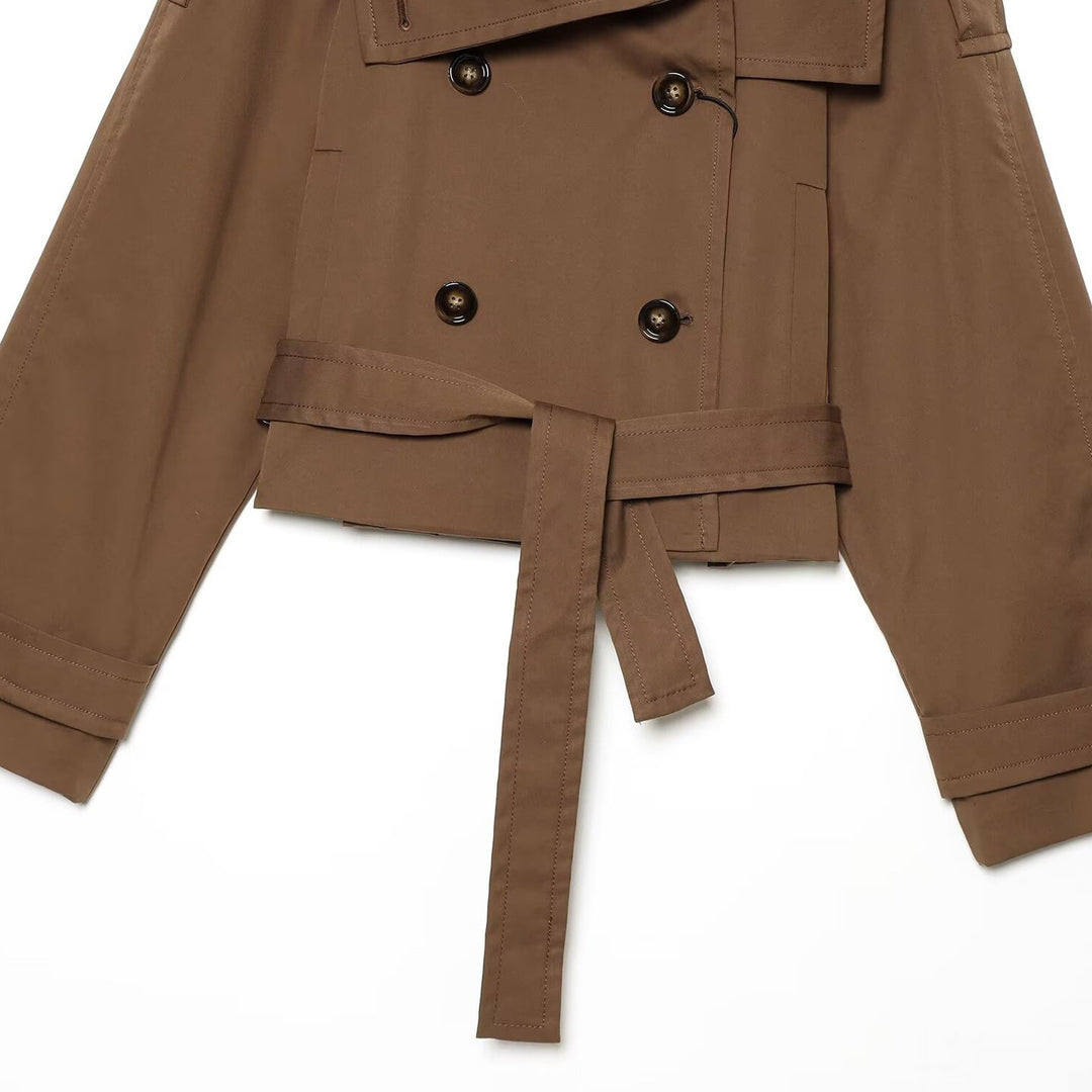 Damen Kurz-Trenchjacke im Cropped‑Schnitt mit doppelreihiger Knopfleiste und Taillengürtel Shop Nory