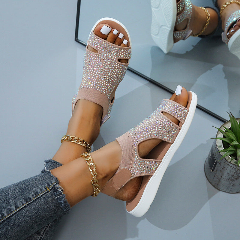 Damen komfortable Sandalen mit funkelnden Strassdetails