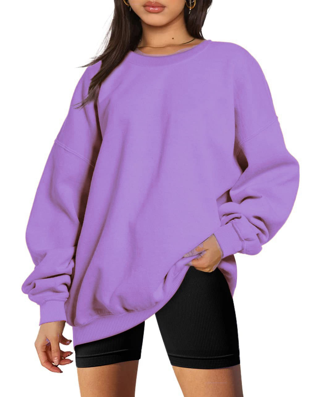 Damen nan extralanger Oversize-Sweatpullover mit Ballonärmeln, geripptem Saum und angerauter Innenseite Shop Nory
