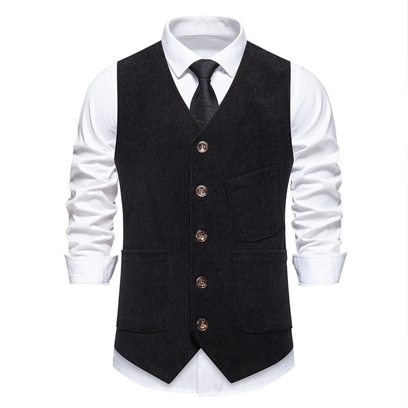 Herren elegante Cordweste mit praktischen Taschen und fein strukturiertem Design