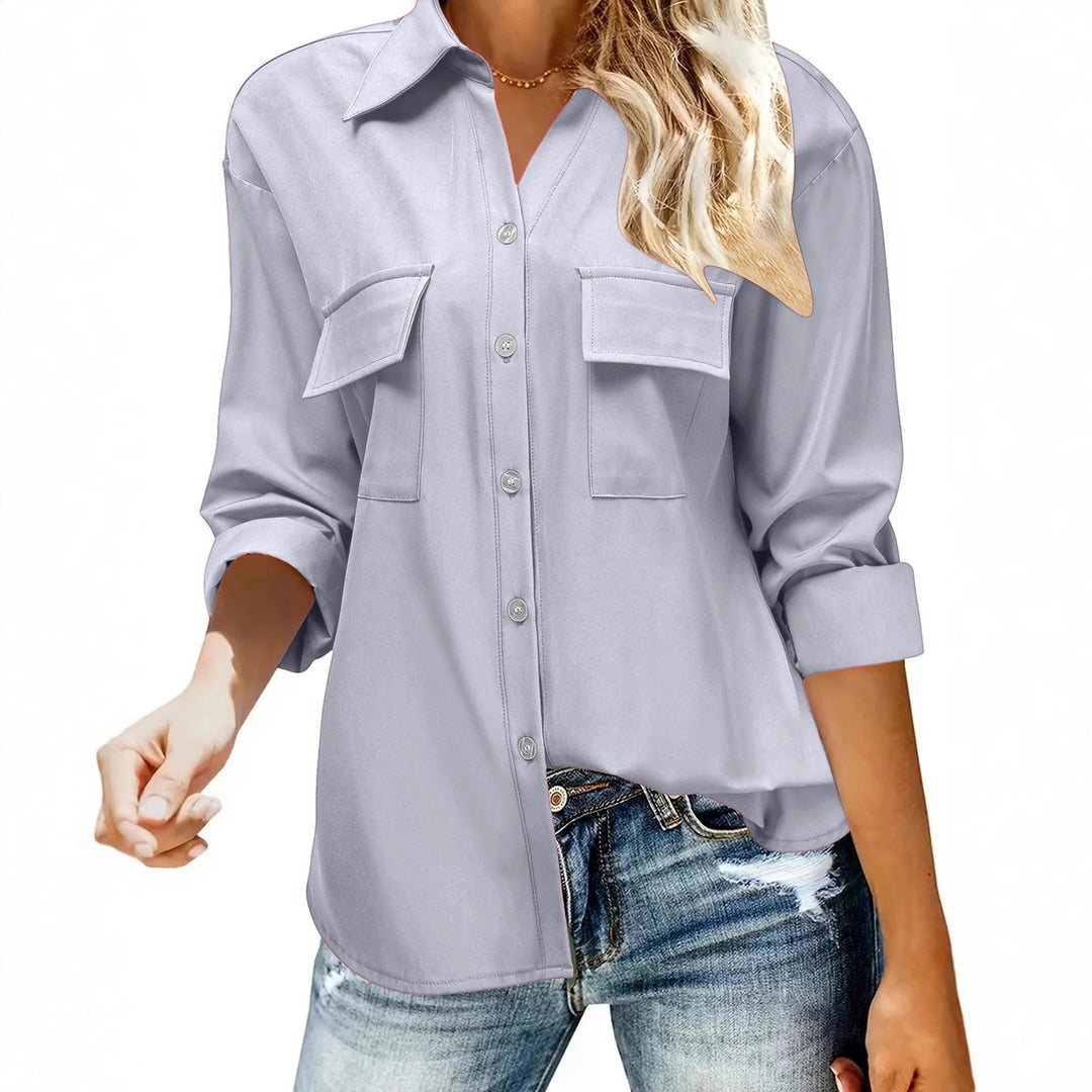 Damen Oversize-Hemdbluse mit Pattentaschen, durchgehender Knopfleiste und umgeschlagenen Ärmeln Shop Nory