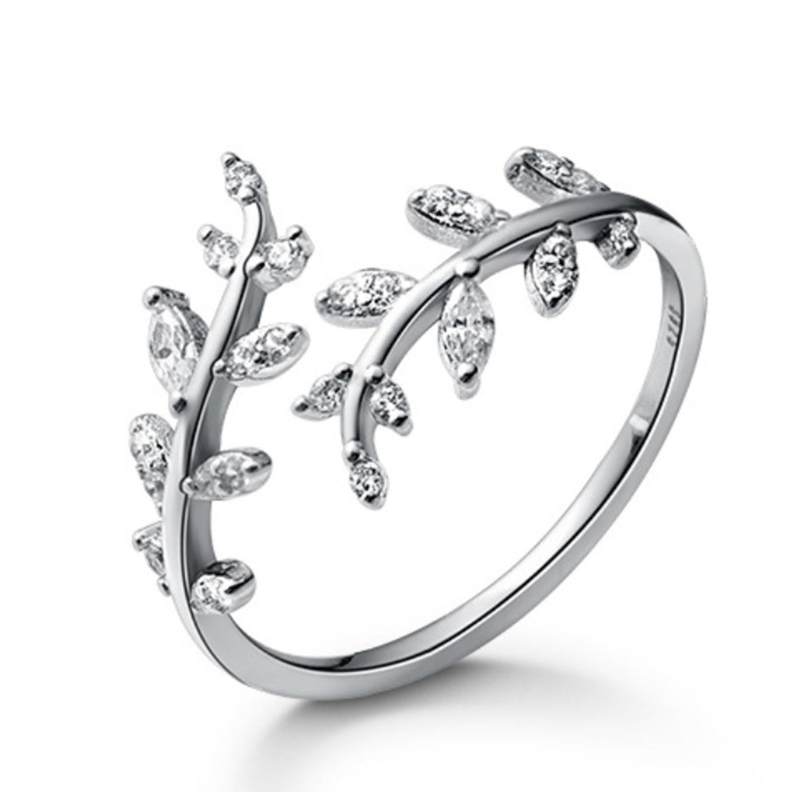 Damen Ring mit filigranem Blattdesign und funkelnden Zirkonia-Elementen Shop Nory