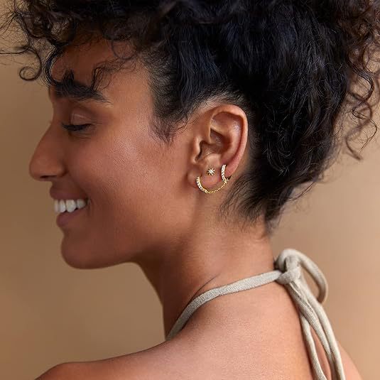 Damen modische Creolen mit eleganten Verbindungskettchen Shop Nory