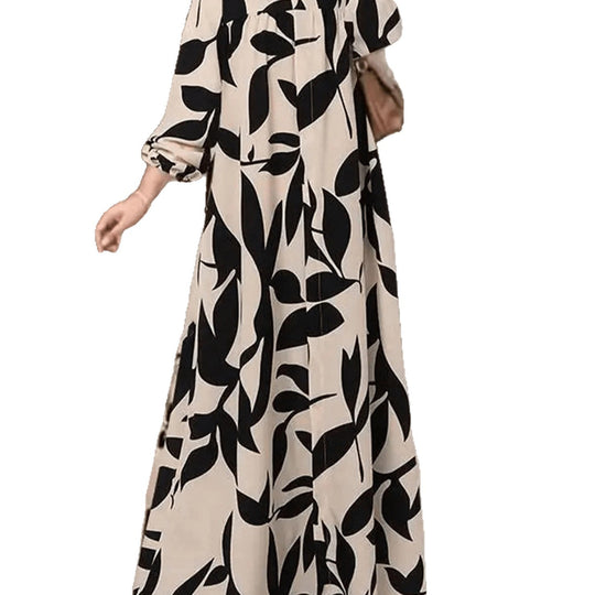 Damen Maxikleid mit lockerem A-Linien-Schnitt, weitem Fall und auffälligem Blattprint Shop Nory