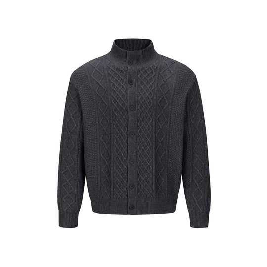 Herren Strickcardigan mit Zopfmuster, Stehkragen und knöpfbarer Front Shop Nory