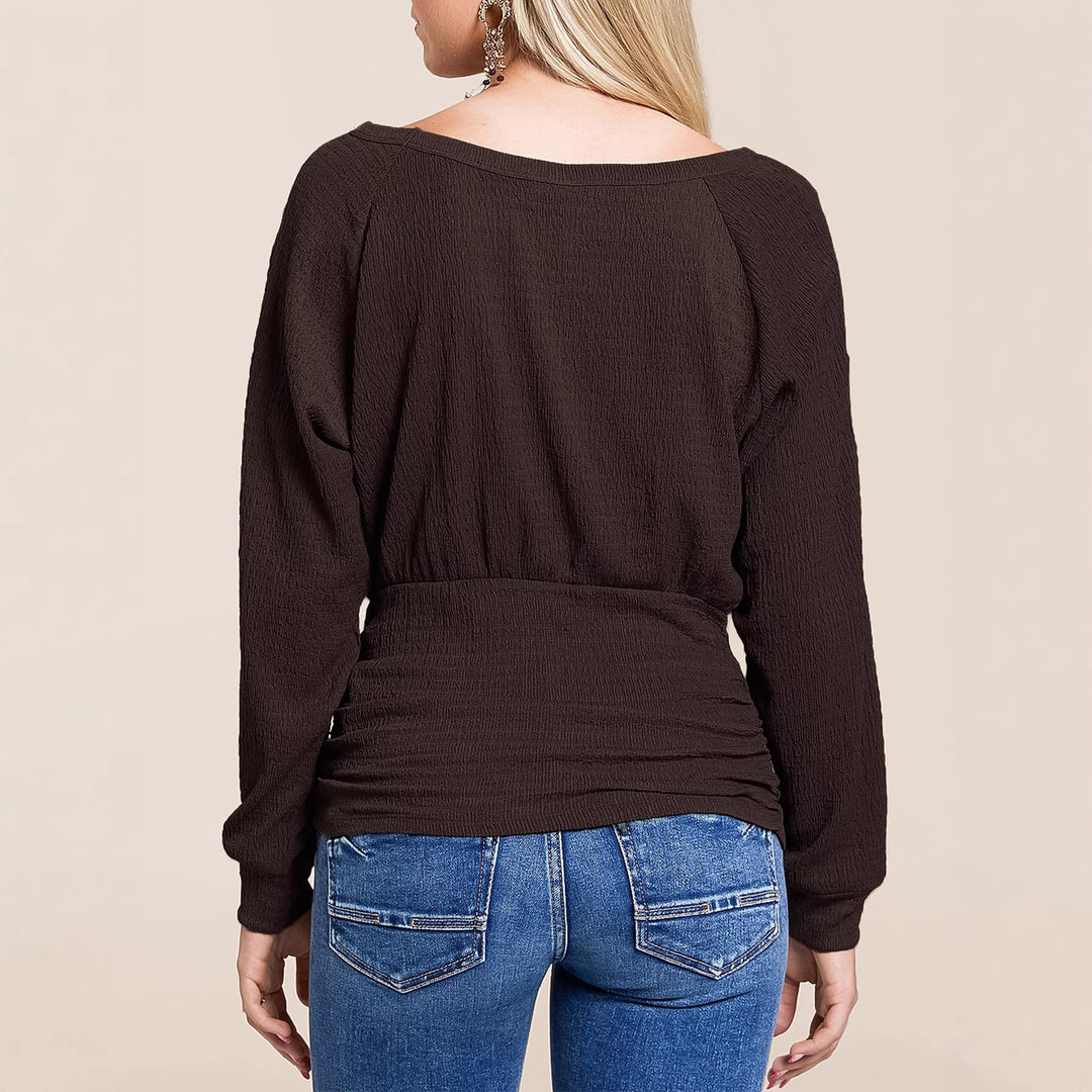 Damen Feinstrickpullover mit weitem Bootsausschnitt, Ärmel-Knopfdetail und taillierter Smokpassform Shop Nory