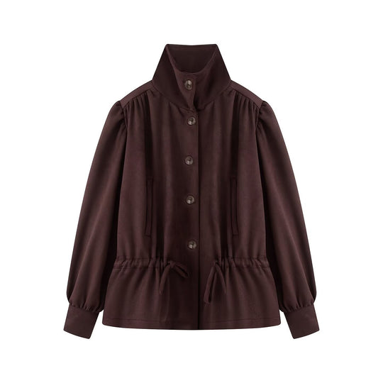 Damen Kurzjacke im Velours‑Suede‑Look mit Stehkragen, Tunnelzug und Ballonärmeln Shop Nory