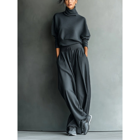 Damen Rollkragen-Loungewear-Set mit Oversize-Oberteil und weitem Gummibund-Hose Shop Nory