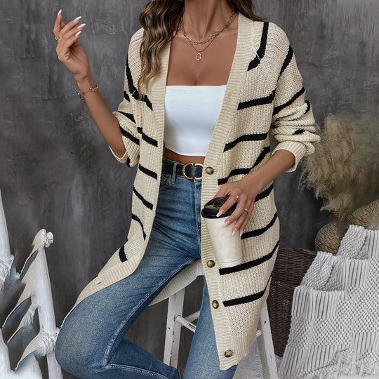 Damen Lässiger Strickcardigan mit Streifen Shop Nory